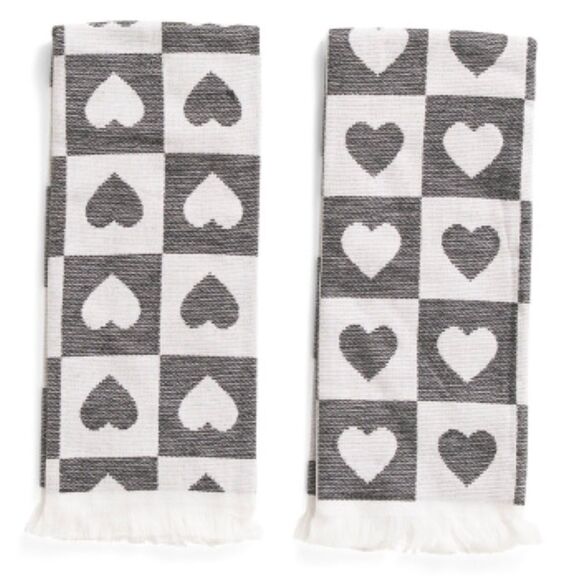 cupcakes and cashmere White Black Checkered Heart Grid Cotton Blend Tea Towels - Picture 1 of 6